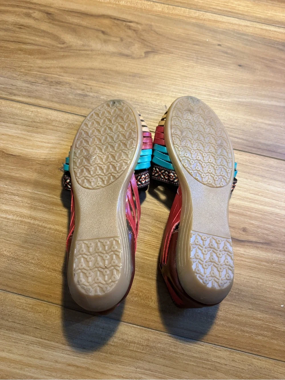 Multicolor Braided Leather Huarache Flats - Turquoise, Burgundy & Tan (multi)